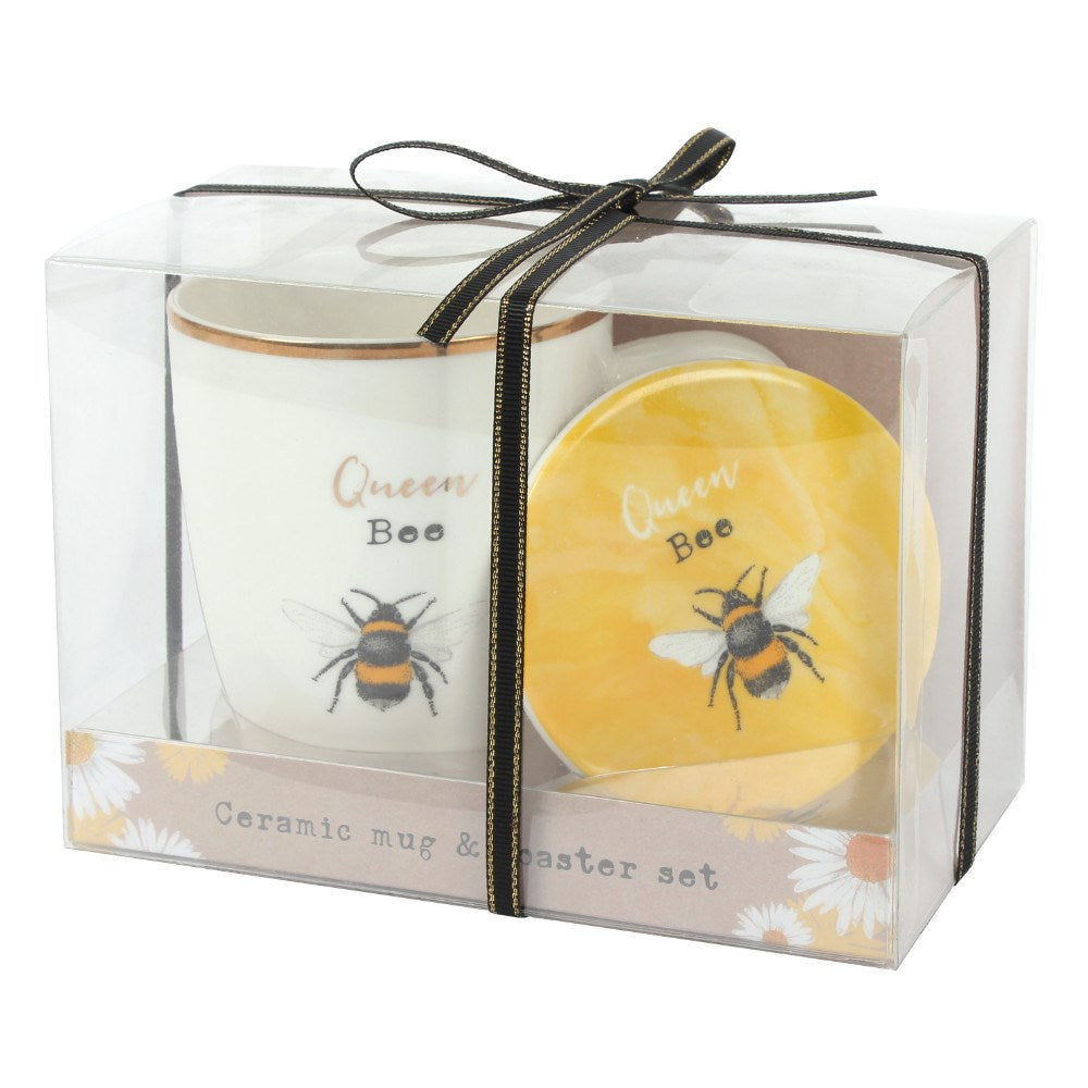 Queen Bee Ceramic Mug And Coaster Set