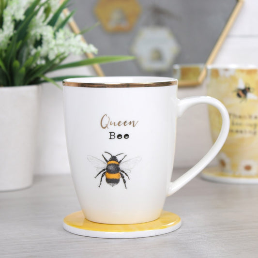 Queen Bee Keramisk Mugg Och Underlägg Set