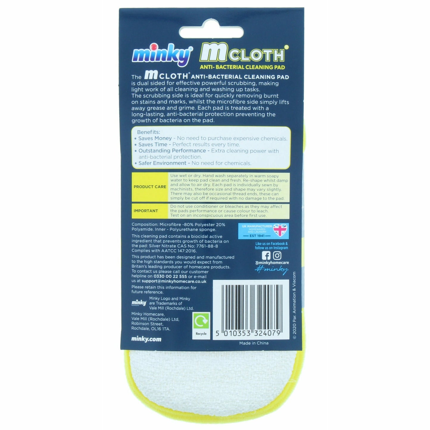 Minky Mcloth Anti Bacterial Cleaning Pad Spongebob-Städ-Minky-seaonalhome.myshopify.com