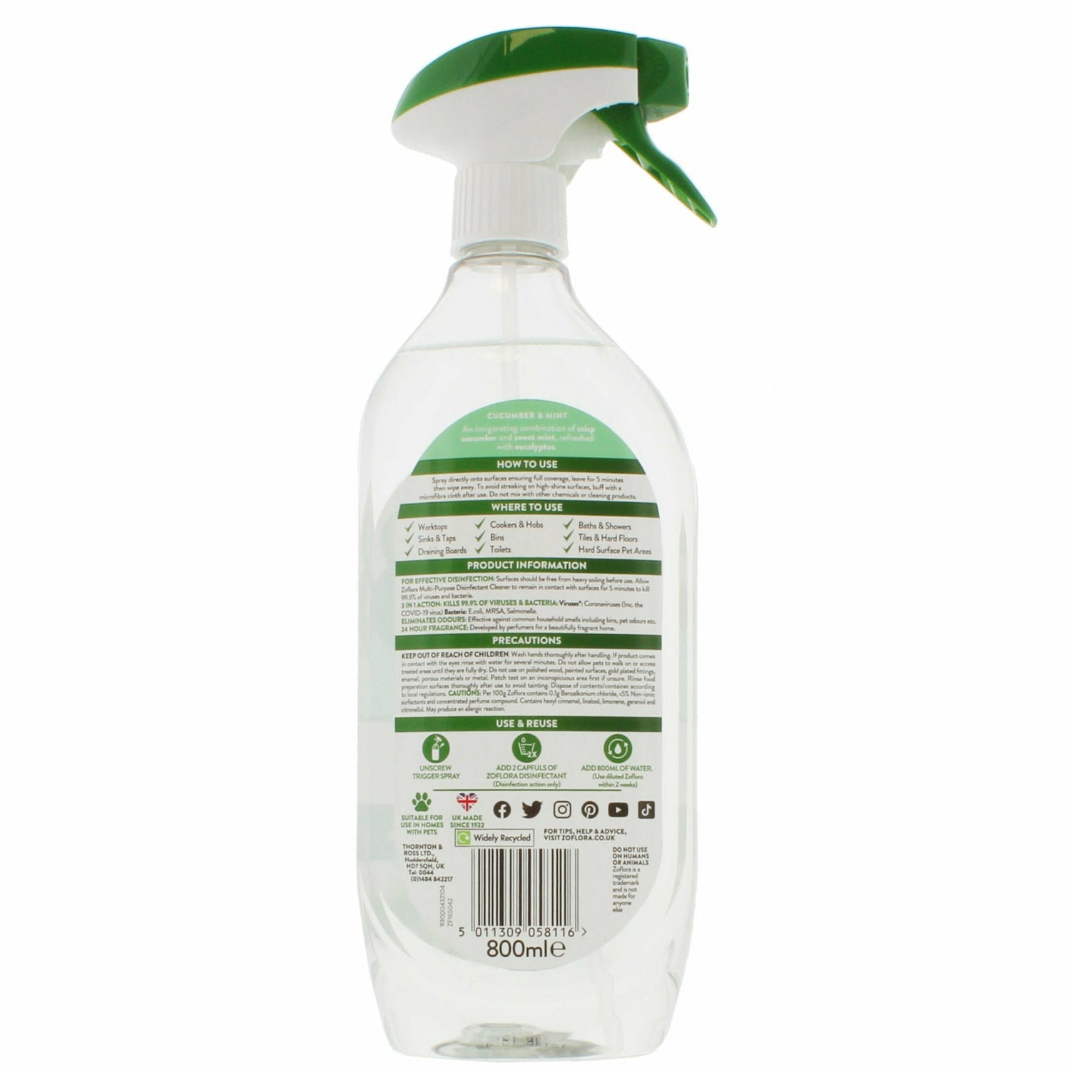 Zoflora Desinfektionsspray Allrengöring - Cucumber & Mint 800ml-Städ-Zoflora